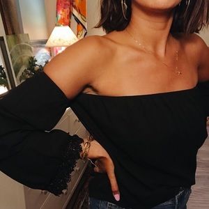 Black chiffon off the shoulder blouse
